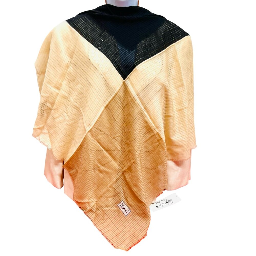 Yves Saint Laurent Scarf Large 34" 51% Wool/49% Silk Fringe Block Color(68